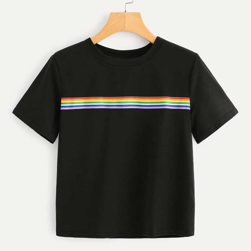

Contrast Striped Tape Tee, Black