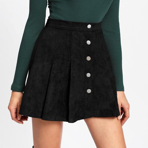 

Single Breasted Suede Skirt, Black