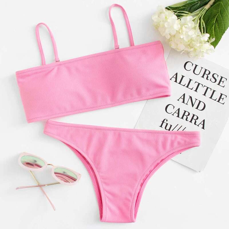 

Detachable Straps Bikini Set, Pink