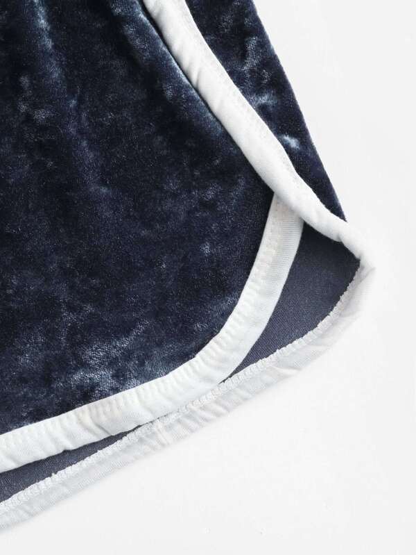 velvet contrast trim elastic waist shorts