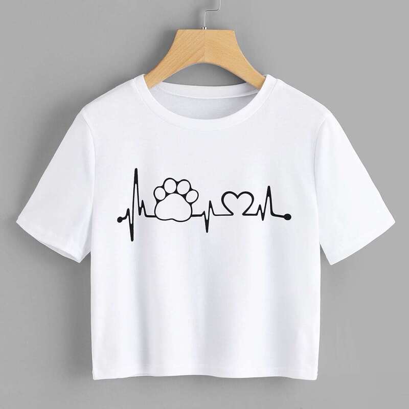 

Graphic Printed Crop Tee, White