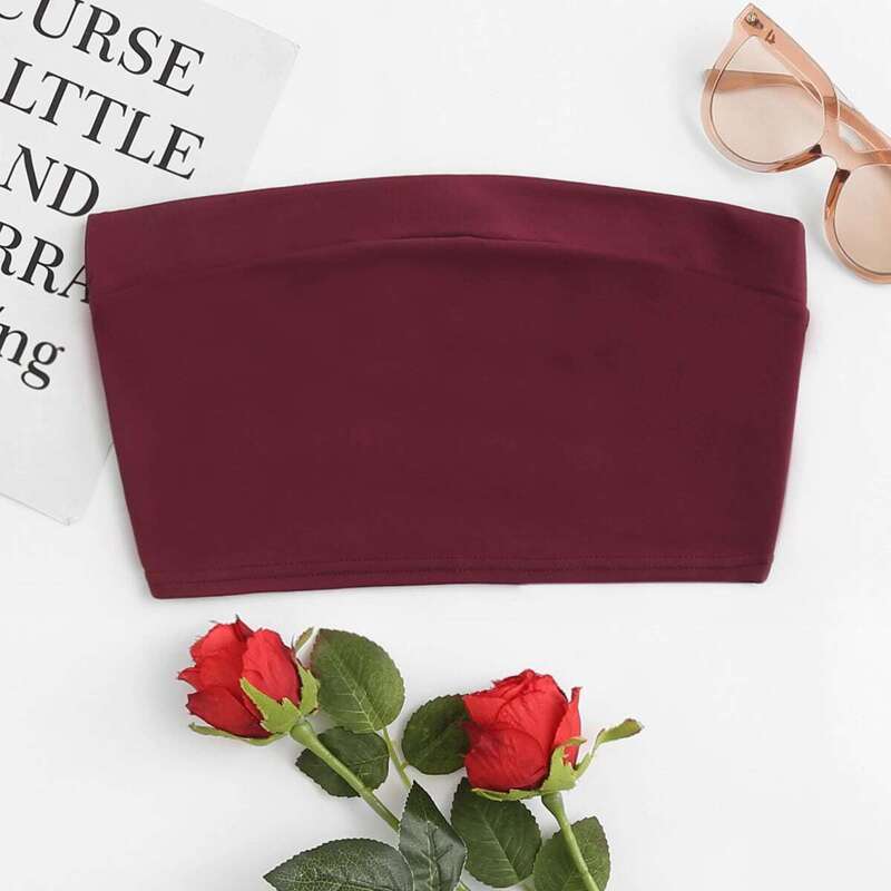 

Asymmetrical Crop Tube Top, Burgundy