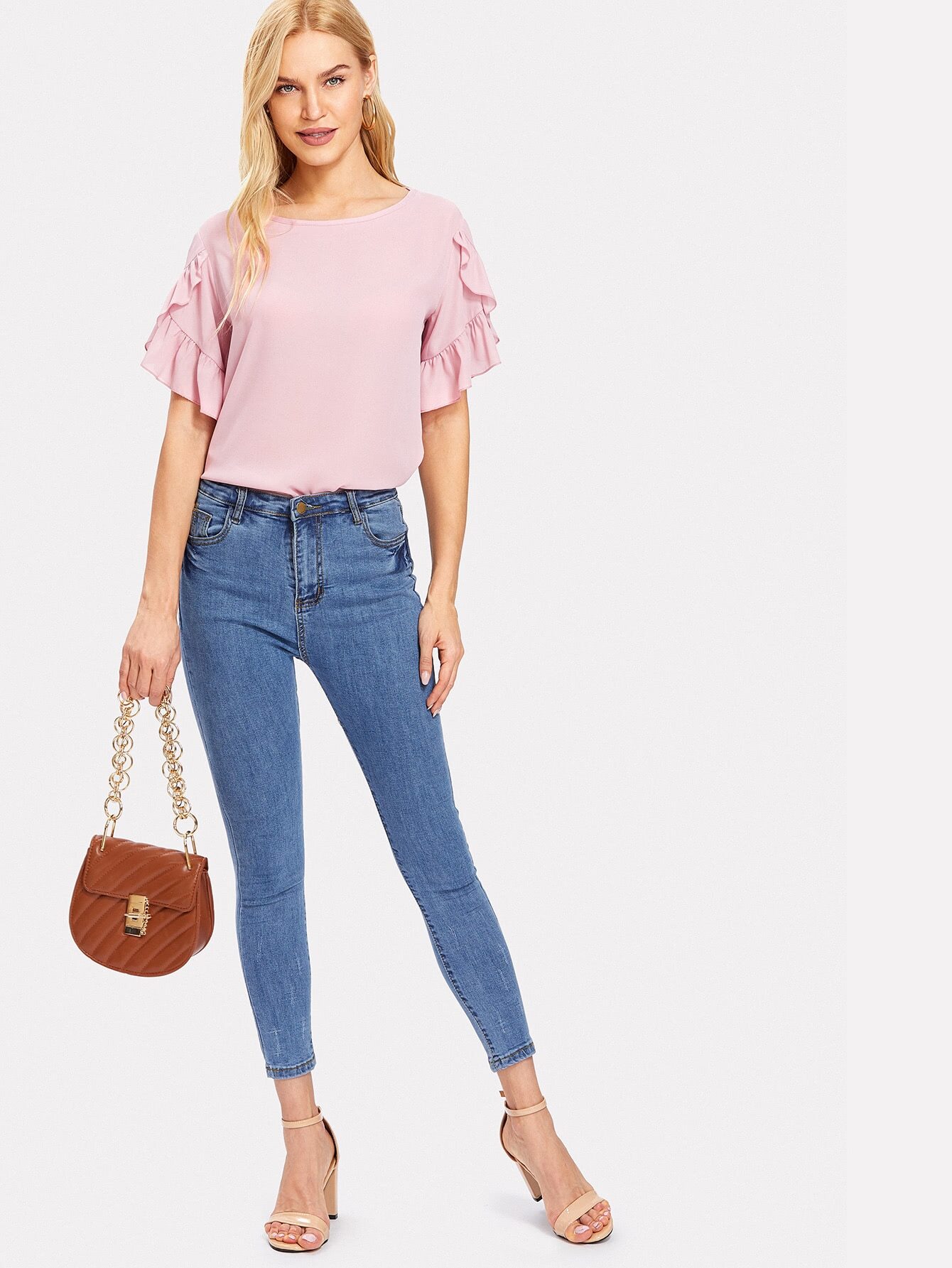 asymmetrical ruffle trim sleeve top shein sheinside asymmetrical ruffle trim sleeve top shein sheinside