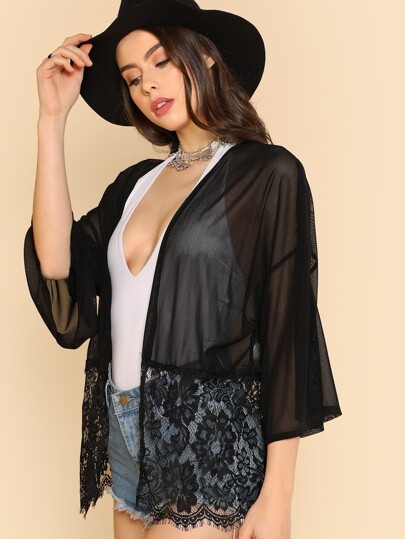 Floral Lace Bottom Kimono