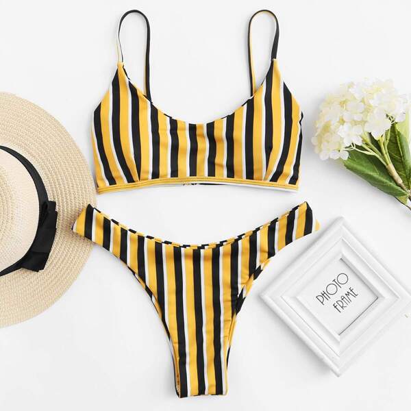 

Модный купальник-бикини в полоску, Многоцветный