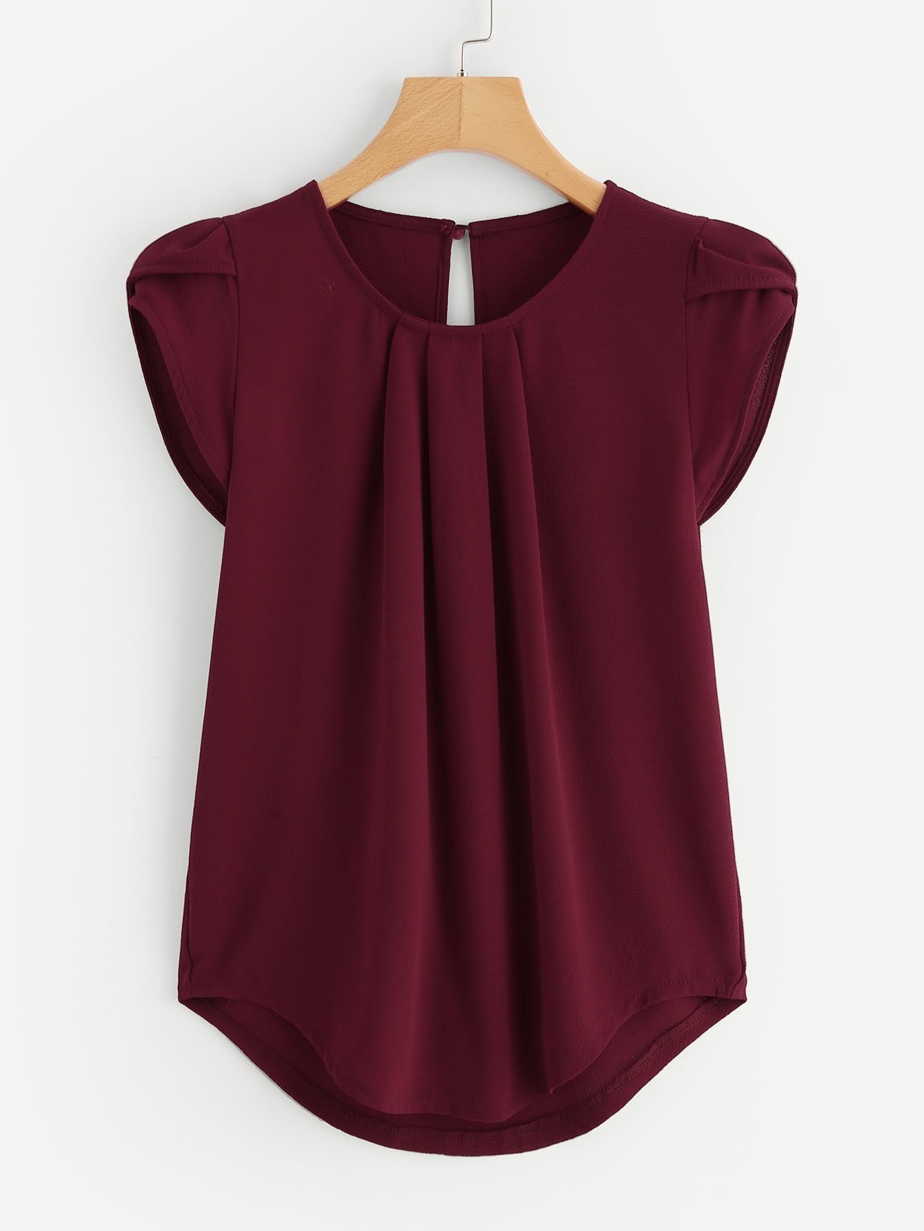 SHEIN LUNE Gathered Neck Curved Hem Blouse