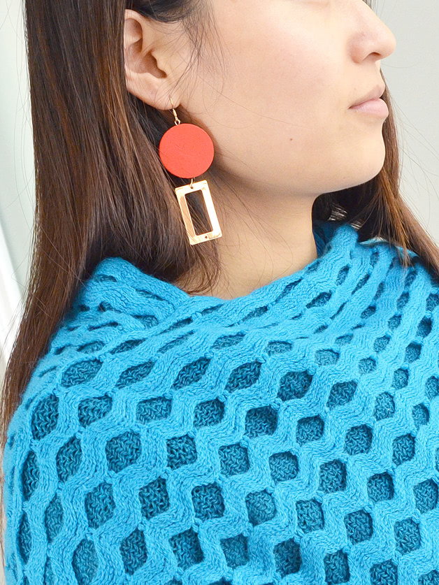 

Red Wood Geometric Shape Drop Earrings