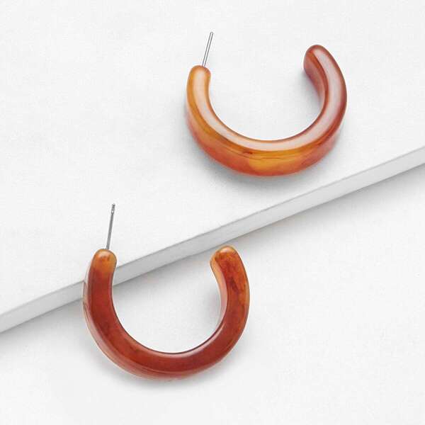 

Arc Shaped Stone Drop Earrings 1pair, Brown