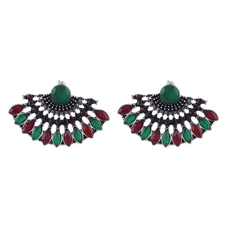 

Ethnic Boho Fan-Shaped Earrings, Multicolor