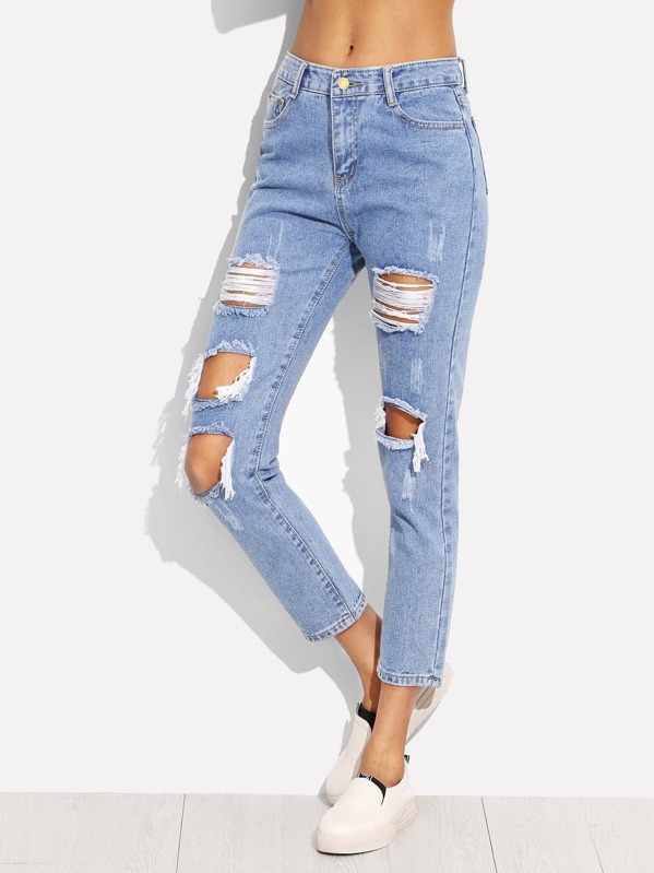 

Distressed Ankle Boyfriend Jeans, Blue, Andy