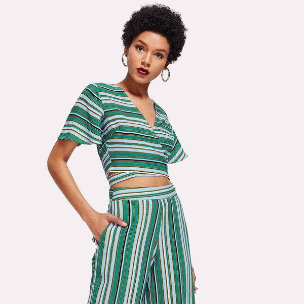 

Striped Print Wrap Crop Top