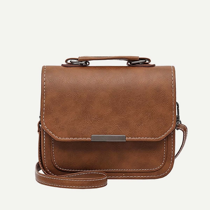 

Metal Detail Flap PU Shoulder Bag, Brown