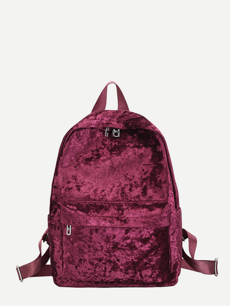 

Pocket Front Velvet Backpack, Red
