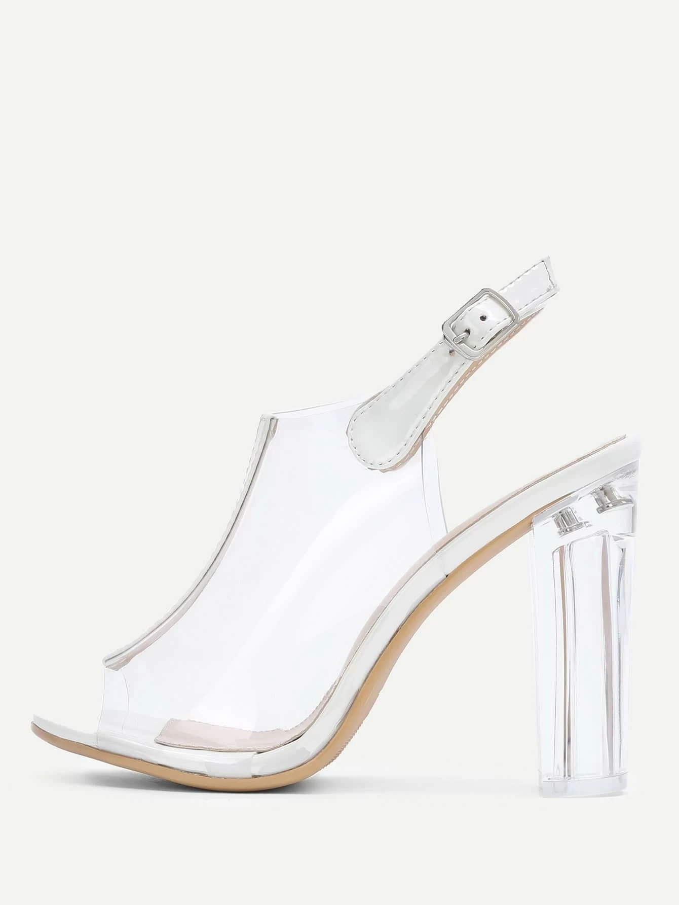 clear block heel pumps