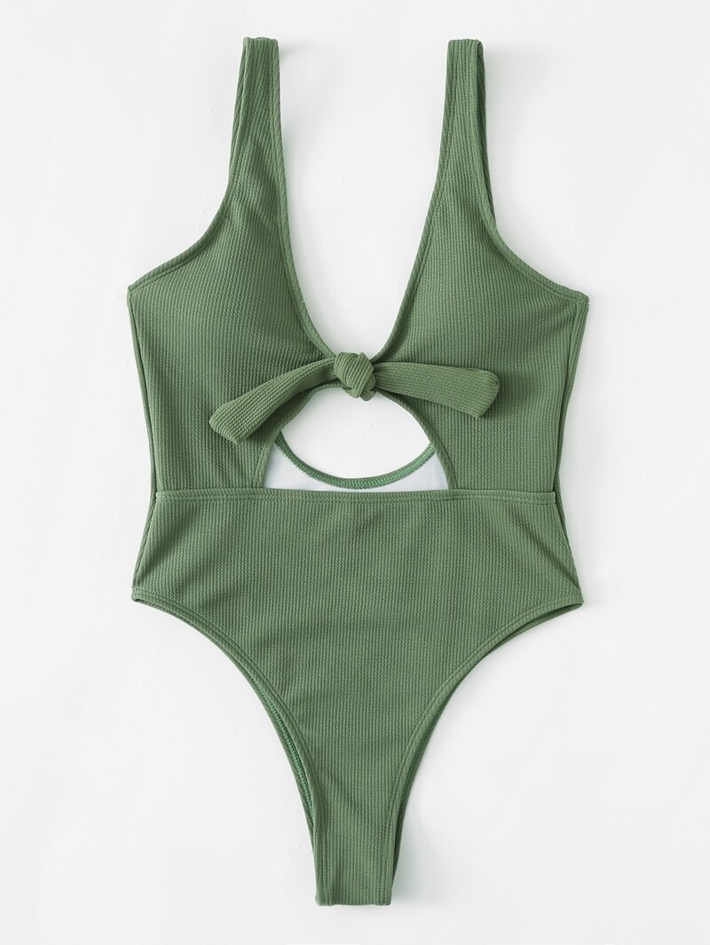 

Cut Out Knot Swimsuit, Army green