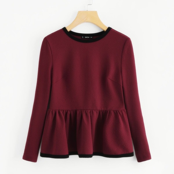 

Contrast Binding Textured Peplum Top