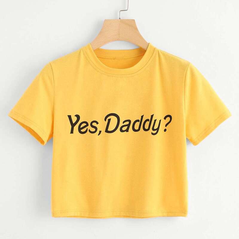 

Letter Print Crop Tee, Yellow