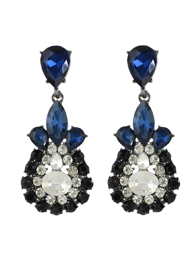 

Blue Crystal Water Drop Flower Earrings