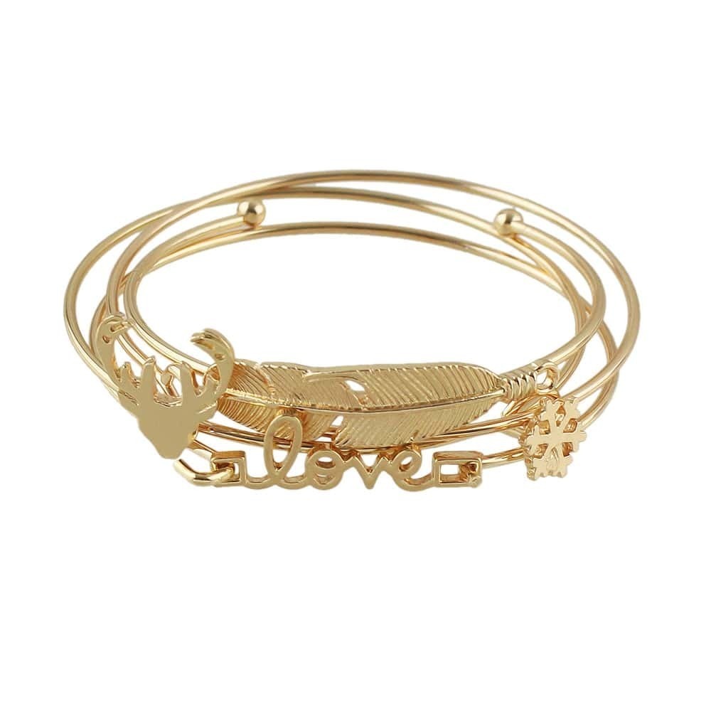 

Feather Snowflake Bracelet Set, Gold