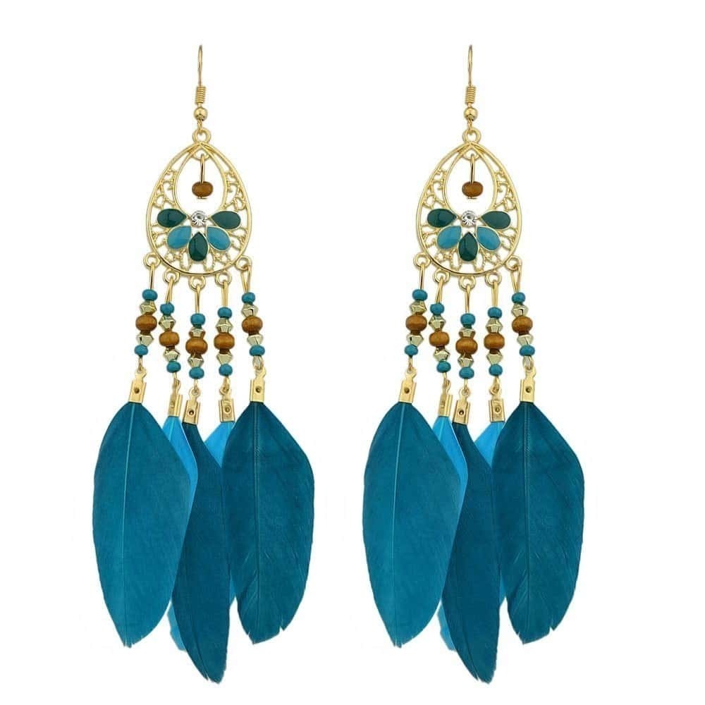 

Blue Exotic Feather Earrings