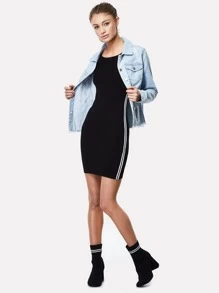 Pinstripe Tank Dress - 黑色 - 查看 4