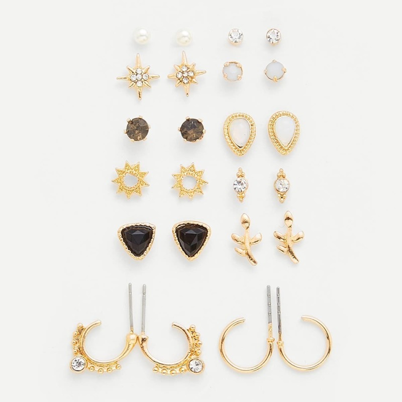 

Multi Sized Stud Earrings 12pairs, Gold