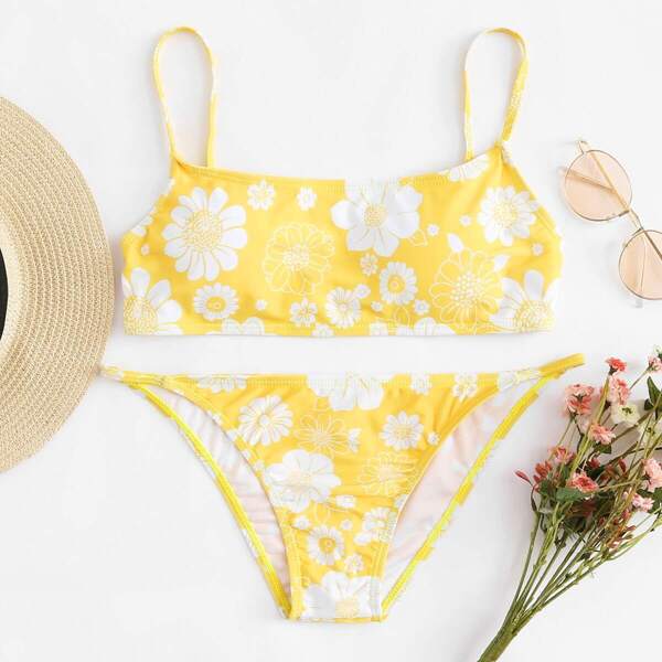 

Floral Print Spaghetti Strap Bikini Set, Multicolor