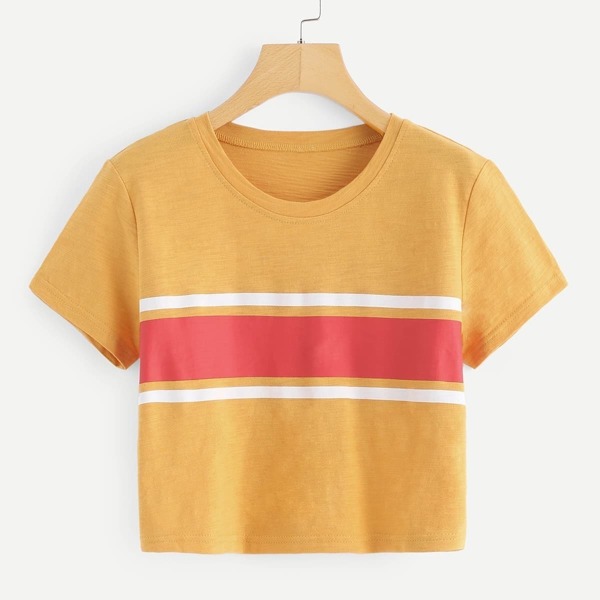 

Contrast Striped Crop Tee
