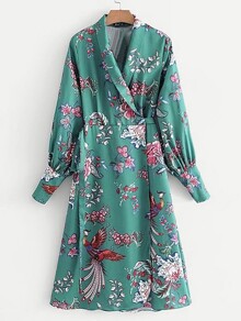 Shawl Collar Self Tie Wrap Dress