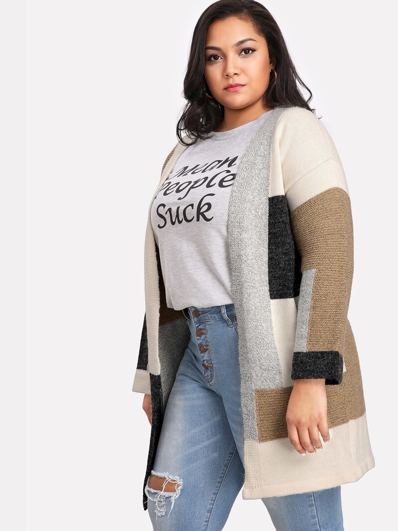

Plus Color Block Open Front Cardigan, Multicolor