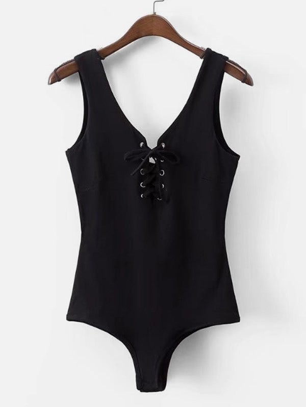 

Lace Up Tank Bodysuit, Black