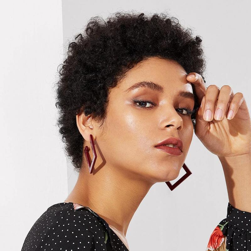 

Geometric Design Drop Earrings 1pair, Burgundy