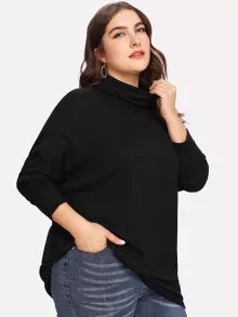 Tops Plus Size màu trơn màu đen Casual - màu đen - Xem 1
