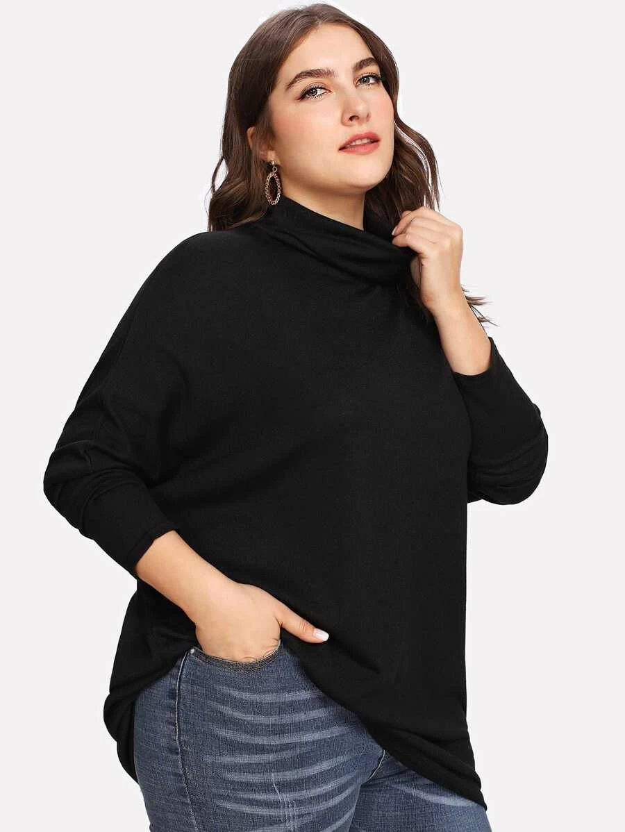 Tops Plus Size màu trơn màu đen Casual - màu đen - Xem 1