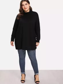 Tops Plus Size màu trơn màu đen Casual - màu đen - Xem 3
