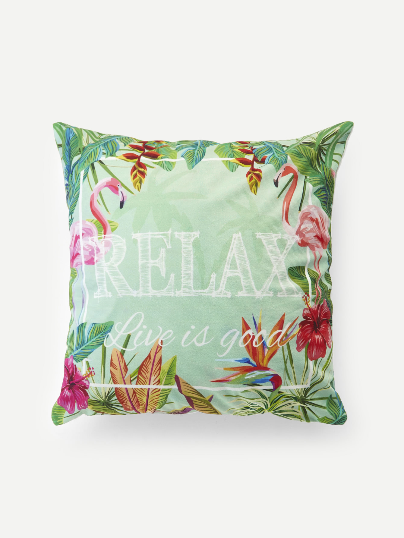 Flamingo Tropical Print Cushion Cover Shein Uk