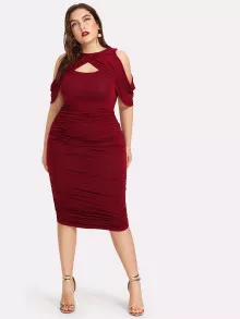 Plus D Cold Shoulder Open Front Ruched Dress Shein Sheinside