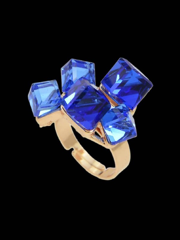 

Blue Crystal Geometric Finger Ring, Royal blue