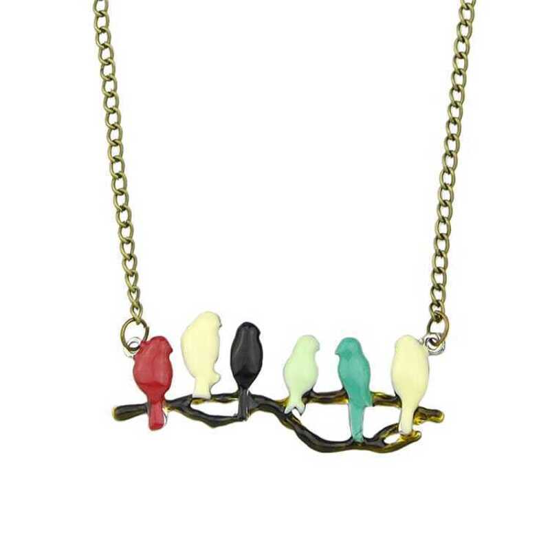 

Colorful Enamel Bird Shape Long Pendant Necklace, Multicolor