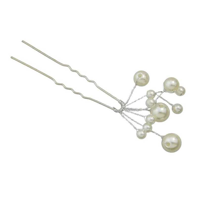 

Simulated-Pearl Flower Hair Sticks, Silver