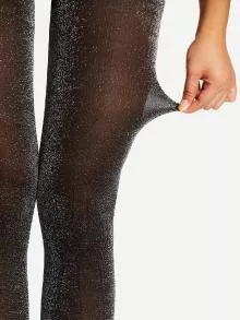 1pair Glitter Pantyhose Stockings Black Tights - Black - View 2
