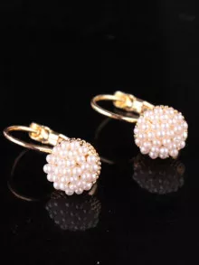 Dellgoo Faux Pearl Hoop Earrings 1pair - White - View 3