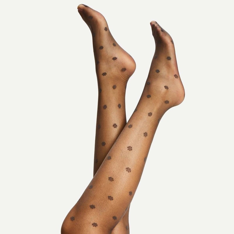 

Clover Detail Mesh Tights, Black