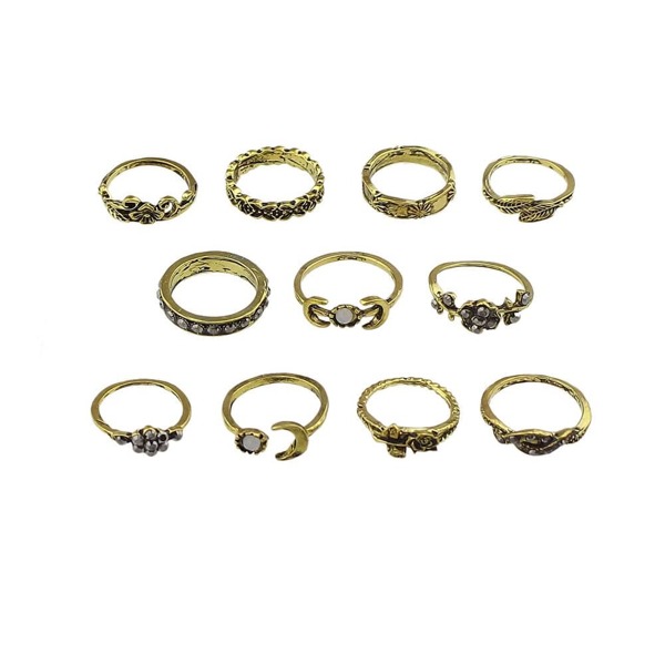 

At-Gold 11Pcs/Set Moon Flower Leaf Jewelry Rings