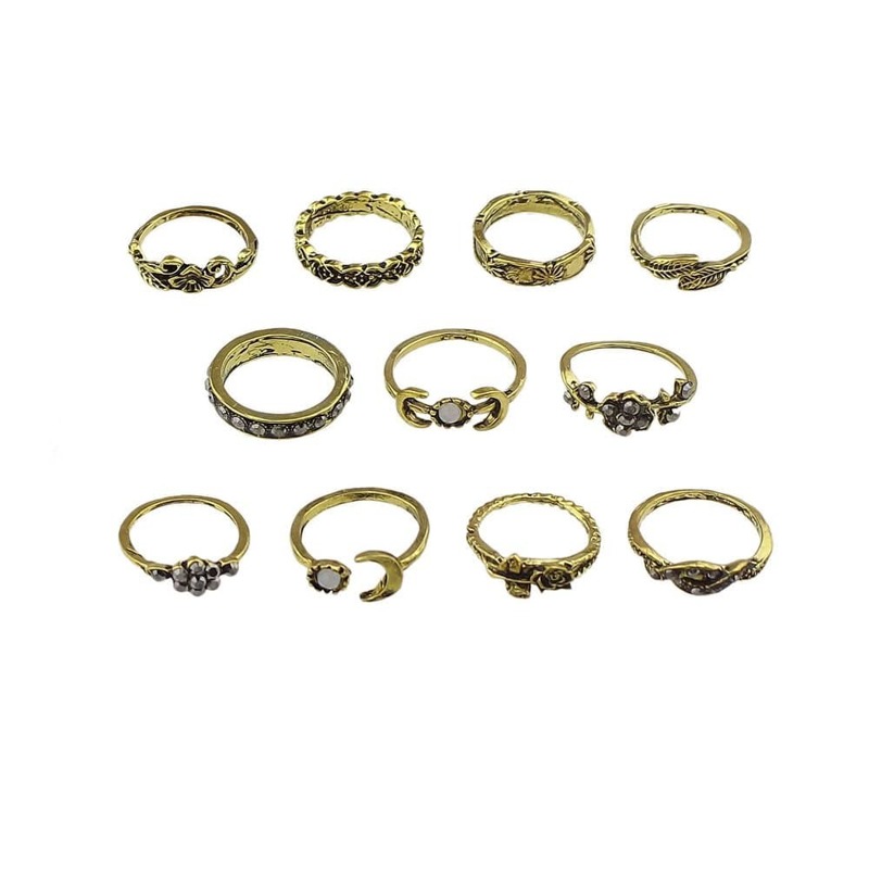 

At-Gold 11Pcs/Set Moon Flower Leaf Jewelry Rings