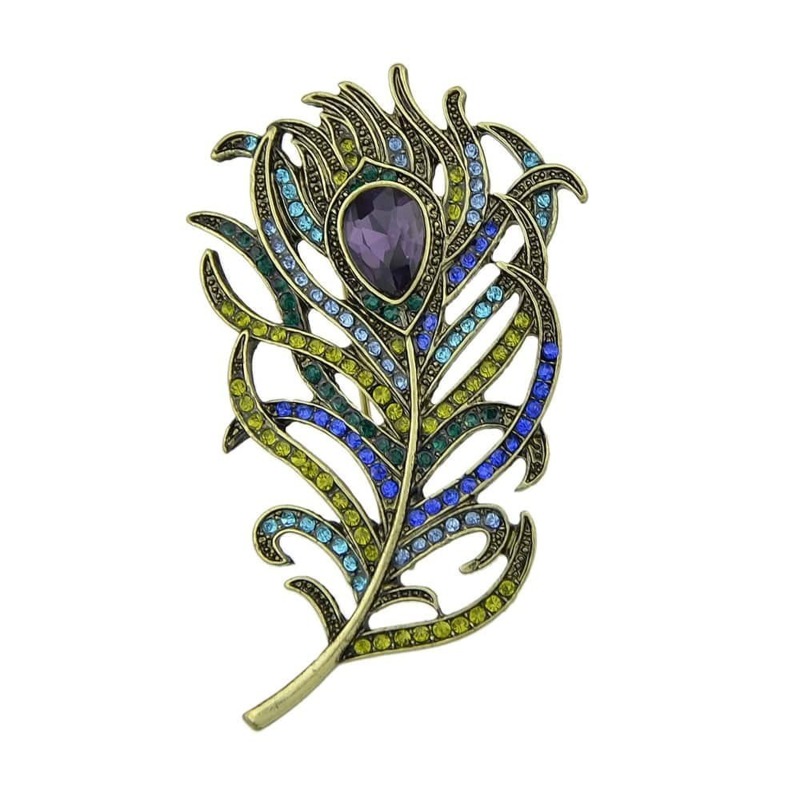 

Rhinestone Peacock Feather Shape Brooch, Multicolor