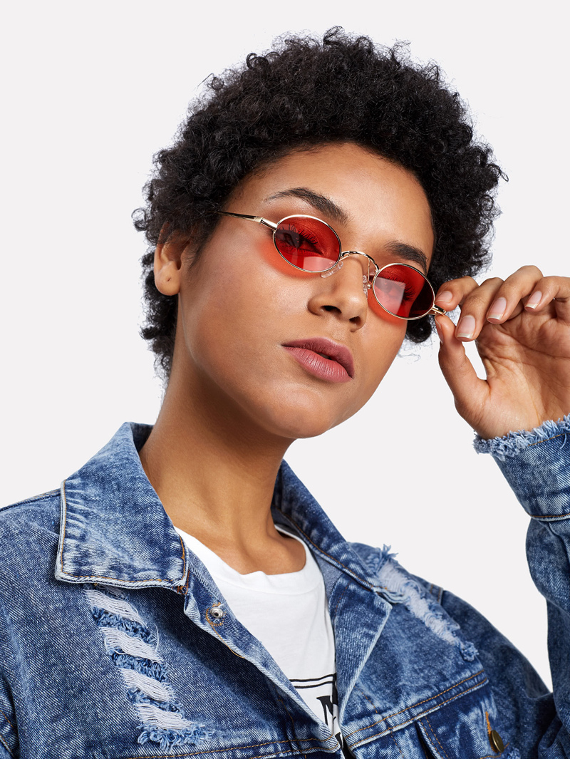 

Oval Flat Lens Retro Sunglasses, Red