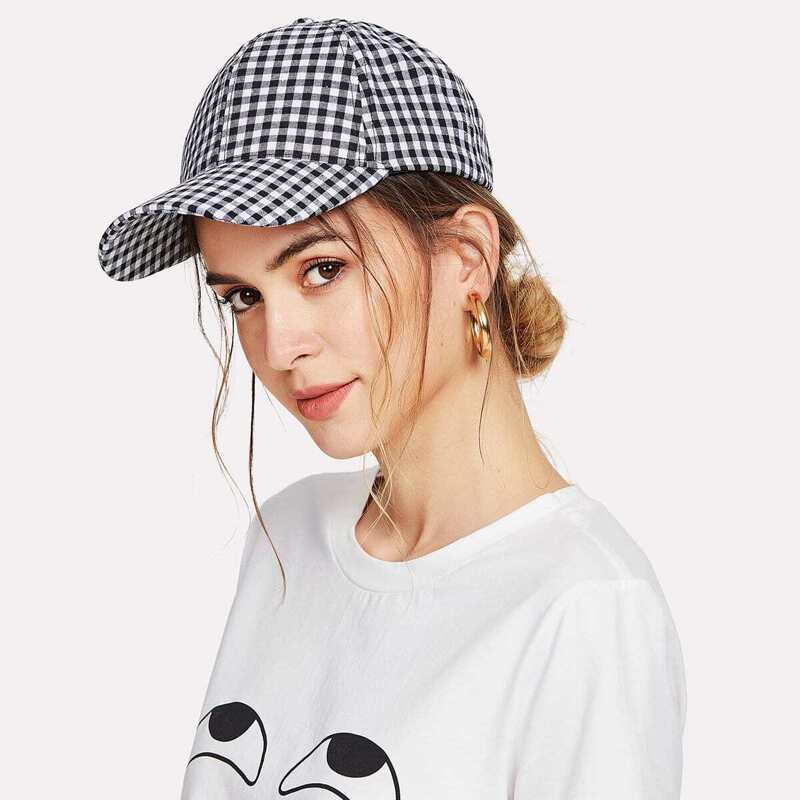 

Gingham Baseball Cap, Black and white