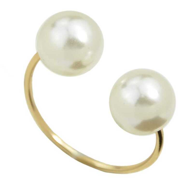 

Simulated-Pearl Open Cuff Finger Ring, White