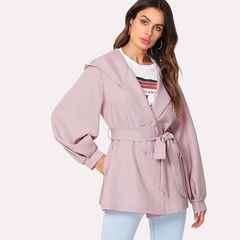

Self Belted Hoodie Coat, Pink